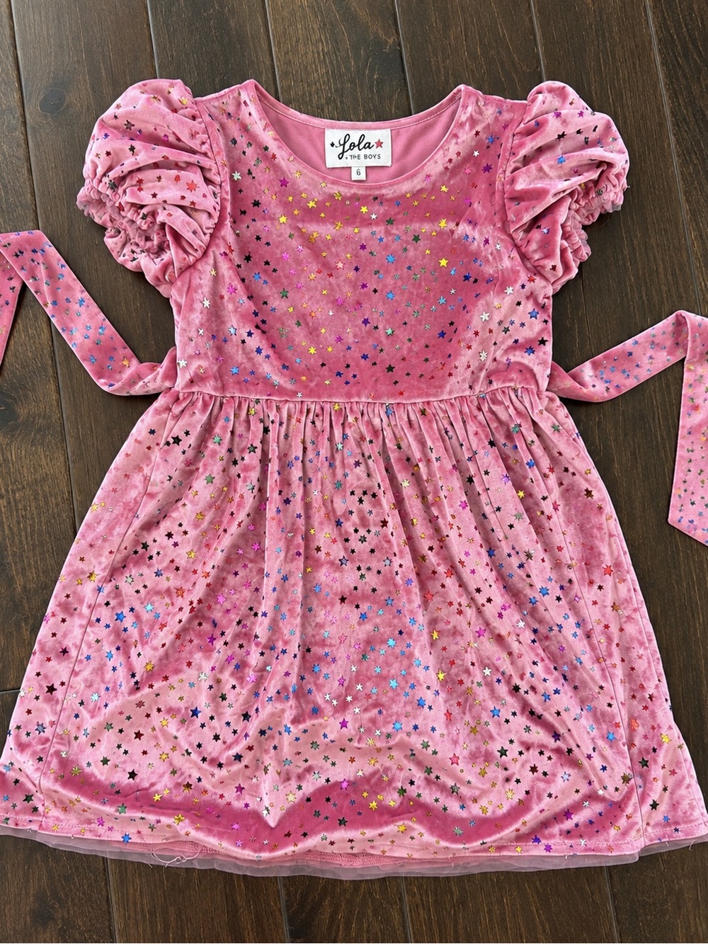 Lola + The Boys Girls Size 6 Pink Velvet Multicolor Star Dress